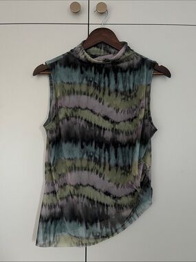 Primark Sleeveless Mock Neck Tank in Blue, Green, Gray and Purple Tie-Dye